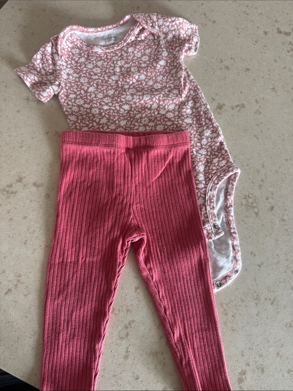 Carter's Pink Floral Bodysuit with Ribbed Dark Pink Leggings